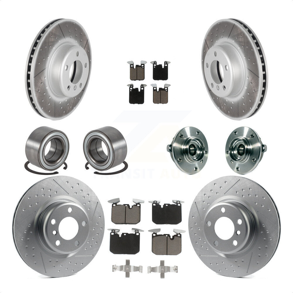 Front Rear Wheel Hub Bearings Assembly Coated Disc Brake Rotors And Ceramic Pads Shoes Kit (10Pc) For 2015-2016 BMW 228i xDrive With Blue Painted Calipers KBB-121745 by Transit Auto