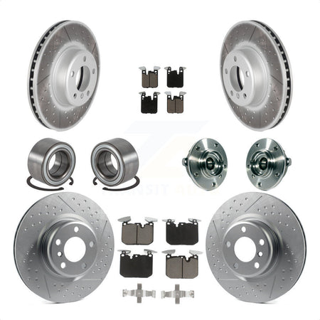 Front Rear Wheel Hub Bearings Assembly Coated Disc Brake Rotors And Ceramic Pads Shoes Kit (10Pc) For 2015-2016 BMW 228i xDrive With Blue Painted Calipers KBB-121745 by Transit Auto