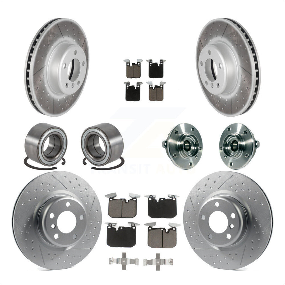 Front Rear Wheel Hub Bearings Assembly Coated Disc Brake Rotors And Ceramic Pads Shoes Kit (10Pc) For 2015-2016 BMW 228i xDrive With Blue Painted Calipers KBB-121745 by Transit Auto