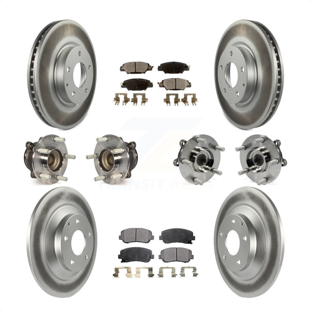 Front Rear Hub Bearings Assembly Coated Disc Brake Rotors And Semi-Metallic Pads Kit (10Pc) For 2015 Mazda CX-5 FWD With Electric Parking KBB-121773 by Transit Auto