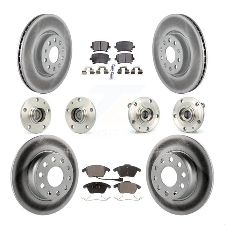Front Rear Hub Bearings Assembly Coated Disc Brake Rotors And Semi-Metallic Pads Kit (10Pc) For 2011 Volkswagen GTI With 32mm bearing KBB-121776 by Transit Auto