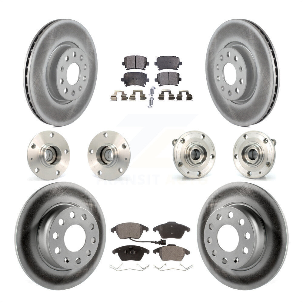 Front Rear Hub Bearings Assembly Coated Disc Brake Rotors And Semi-Metallic Pads Kit (10Pc) For 2011 Volkswagen GTI With 30mm bearing KBB-121777 by Transit Auto