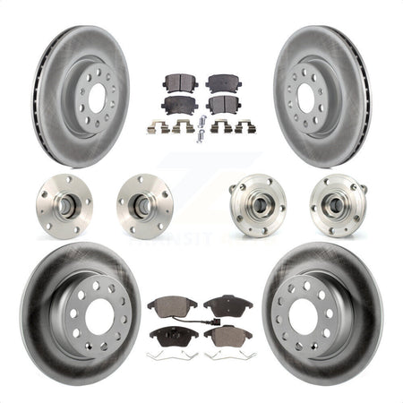 Front Rear Hub Bearings Assembly Coated Disc Brake Rotors And Semi-Metallic Pads Kit (10Pc) For 2011 Volkswagen GTI With 30mm bearing KBB-121777 by Transit Auto