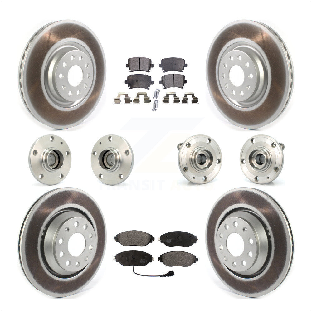 Front Rear Hub Bearings Assembly Coated Disc Brake Rotors And Semi-Metallic Pads Kit (10Pc) For 2016 Volkswagen CC AWD KBB-121778 by Transit Auto