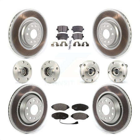 Front Rear Hub Bearings Assembly Coated Disc Brake Rotors And Semi-Metallic Pads Kit (10Pc) For 2016 Volkswagen CC AWD KBB-121778 by Transit Auto