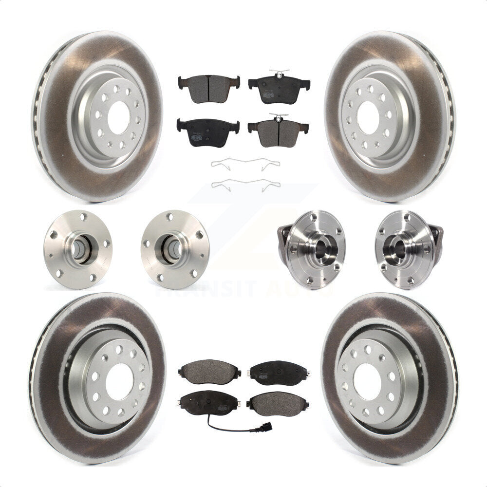 Front Rear Hub Bearings Assembly Coated Disc Brake Rotors And Semi-Metallic Pads Kit (10Pc) For 2017 Volkswagen Golf R Code 1LV 1ZB KBB-121783 by Transit Auto
