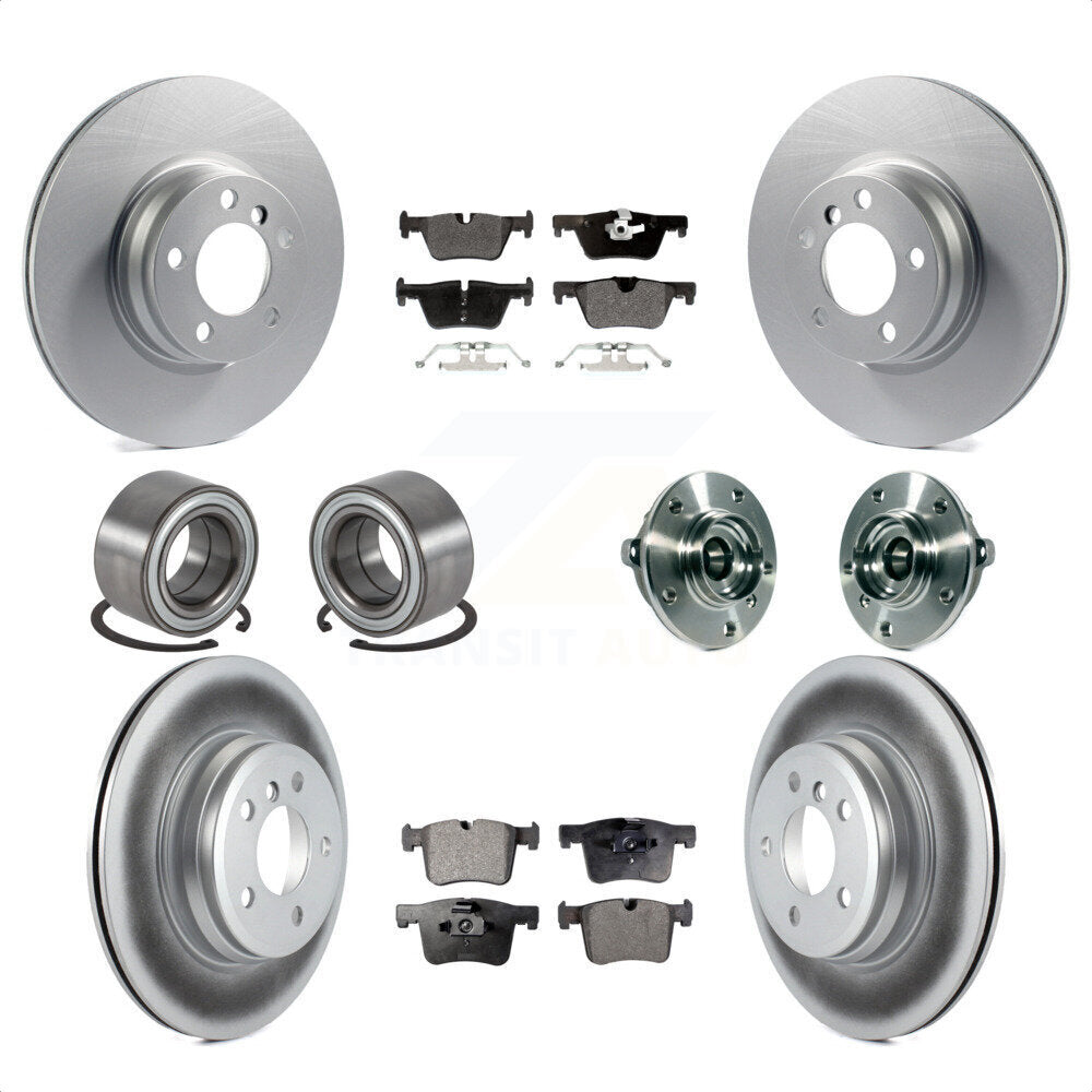 Front Rear Hub Bearings Assembly Coated Disc Brake Rotors And Semi-Metallic Pads Shoes Kit (10Pc) For 2015 BMW 328i xDrive Without Blue Painted Calipers With M Sport Package KBB-121803 by Transit Auto