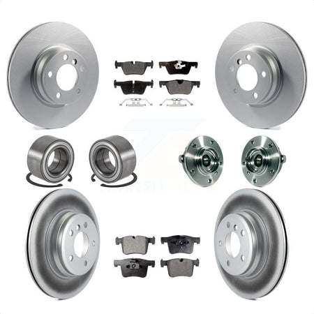 Front Rear Hub Bearings Assembly Coated Disc Brake Rotors And Semi-Metallic Pads Shoes Kit (10Pc) For 2015 BMW 328i xDrive Without Blue Painted Calipers With M Sport Package KBB-121803 by Transit Auto