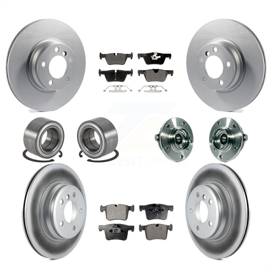 Front Rear Hub Bearings Assembly Coated Disc Brake Rotors And Semi-Metallic Pads Shoes Kit (10Pc) For 2015 BMW 328i xDrive Without Blue Painted Calipers With M Sport Package KBB-121803 by Transit Auto
