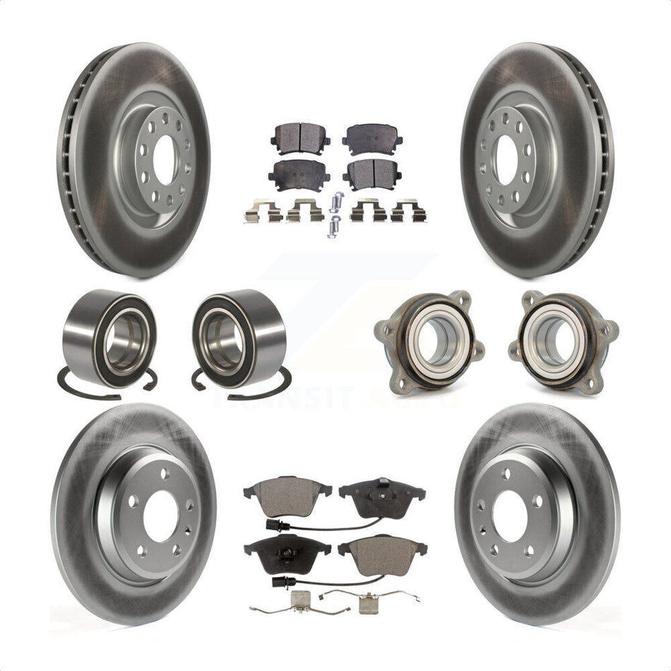 Front Rear Wheel Hub Bearings Assembly Coated Disc Brake Rotors And Semi-Metallic Pads Shoes Kit (10Pc) For 2009 Audi A4 Quattro Convertible With 300mm Diameter Rotor KBB-121808 by Transit Auto