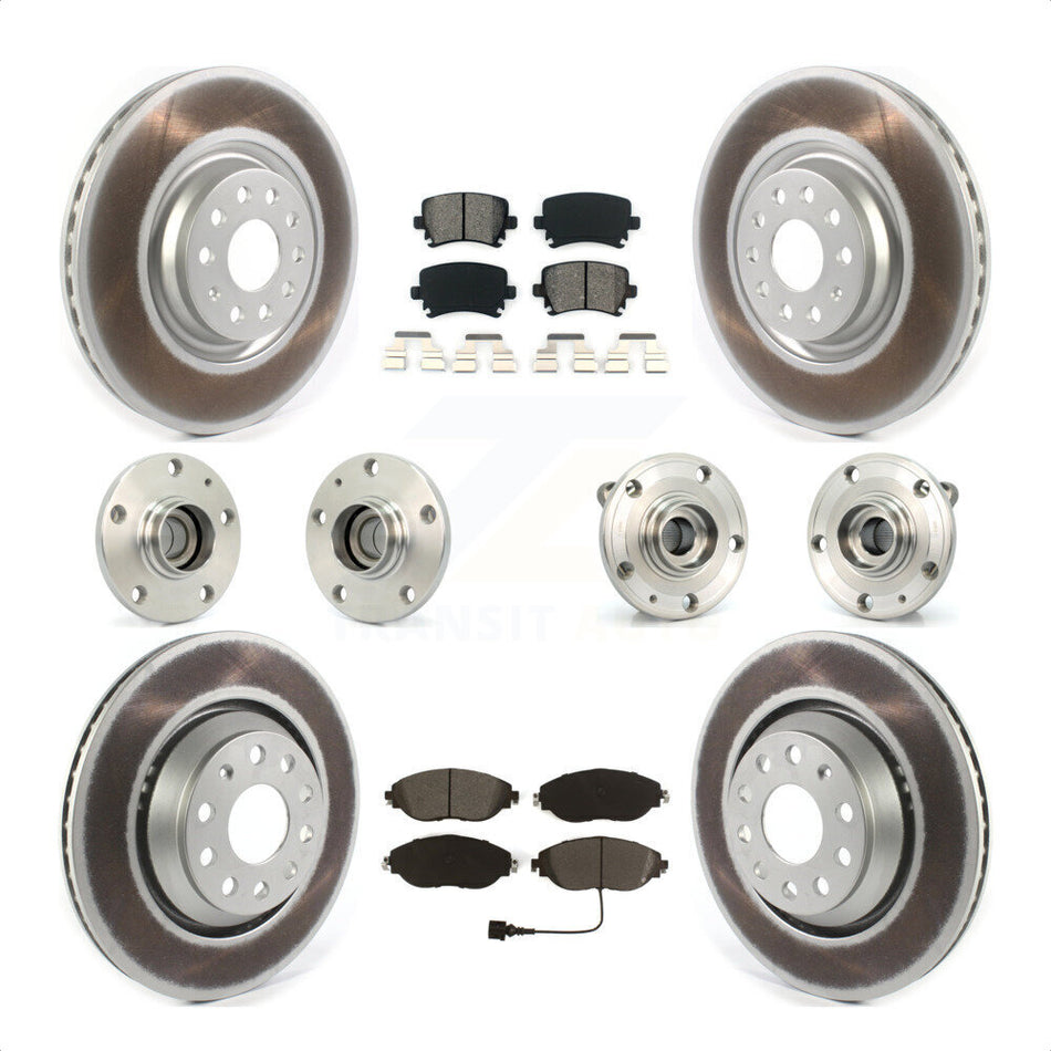 Front Rear Hub Bearings Assembly Coated Disc Brake Rotors And Semi-Metallic Pads Kit (10Pc) For 2016 Volkswagen CC AWD KBB-121823 by Transit Auto