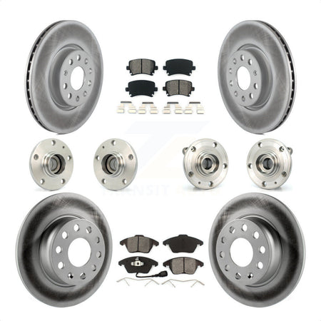 Front Rear Hub Bearings Assembly Coated Disc Brake Rotors And Semi-Metallic Pads Kit (10Pc) For 2011 Volkswagen GTI With 32mm bearing KBB-121824 by Transit Auto