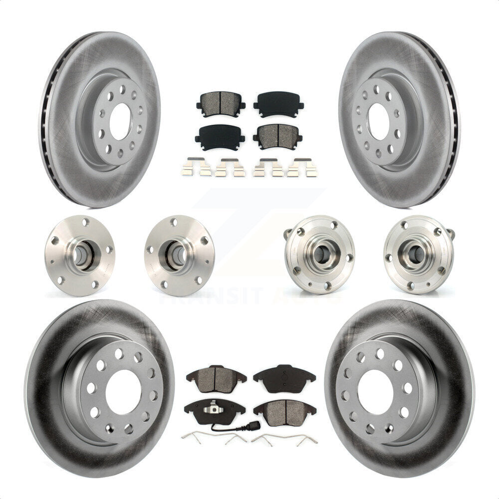 Front Rear Hub Bearings Assembly Coated Disc Brake Rotors And Semi-Metallic Pads Kit (10Pc) For 2011 Volkswagen GTI With 30mm bearing KBB-121825 by Transit Auto