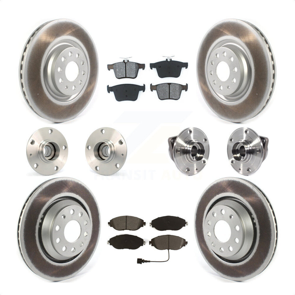 Front Rear Hub Bearings Assembly Coated Disc Brake Rotors And Semi-Metallic Pads Kit (10Pc) For 2017 Volkswagen Golf R Code 1LV 1ZB KBB-121831 by Transit Auto