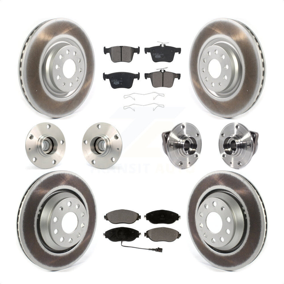 Front Rear Hub Bearings Assembly Coated Disc Brake Rotors And Ceramic Pads Kit (10Pc) For 2017 Volkswagen Golf R Code 1LV 1ZB KBB-121852 by Transit Auto