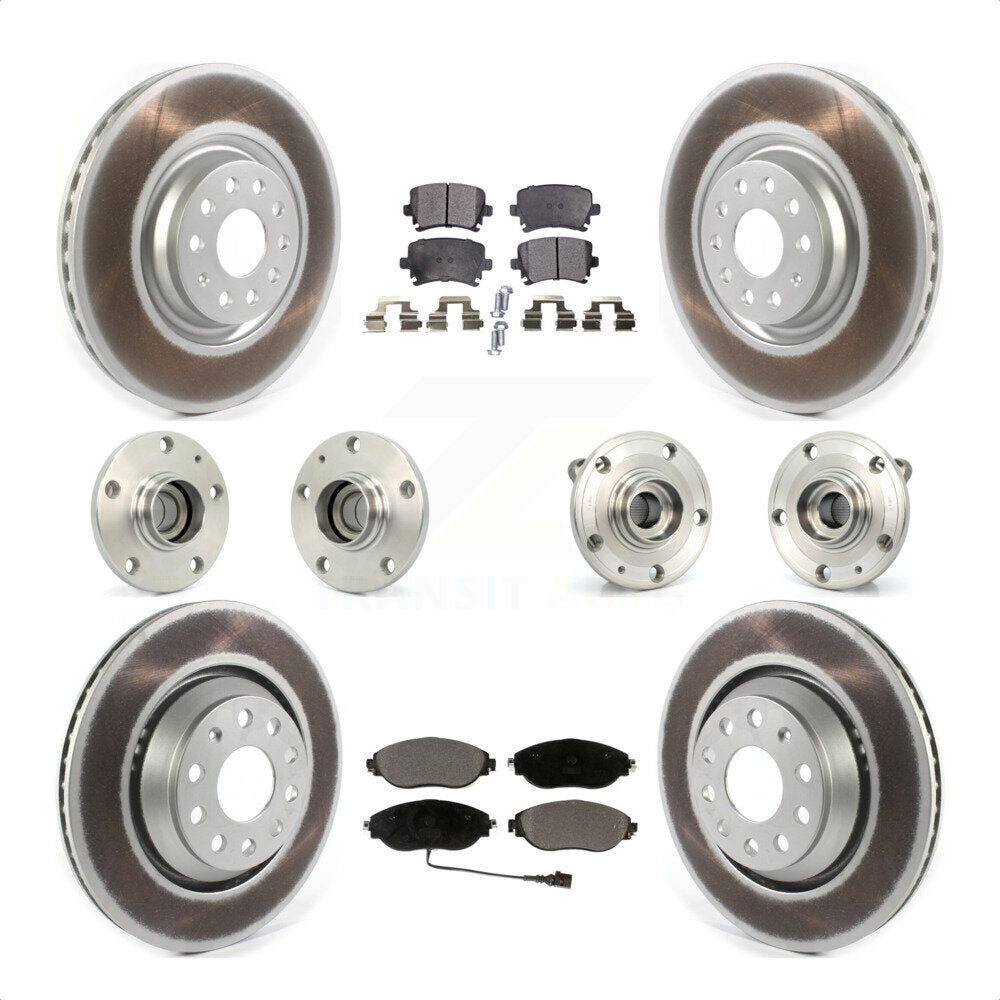 Front Rear Hub Bearings Assembly Coated Disc Brake Rotors And Ceramic Pads Kit (10Pc) For 2016 Volkswagen CC AWD KBB-121861 by Transit Auto