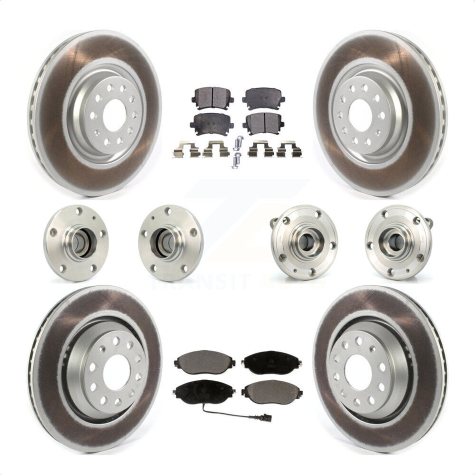 Front Rear Hub Bearings Assembly Coated Disc Brake Rotors And Ceramic Pads Kit (10Pc) For 2016 Volkswagen CC AWD KBB-121861 by Transit Auto