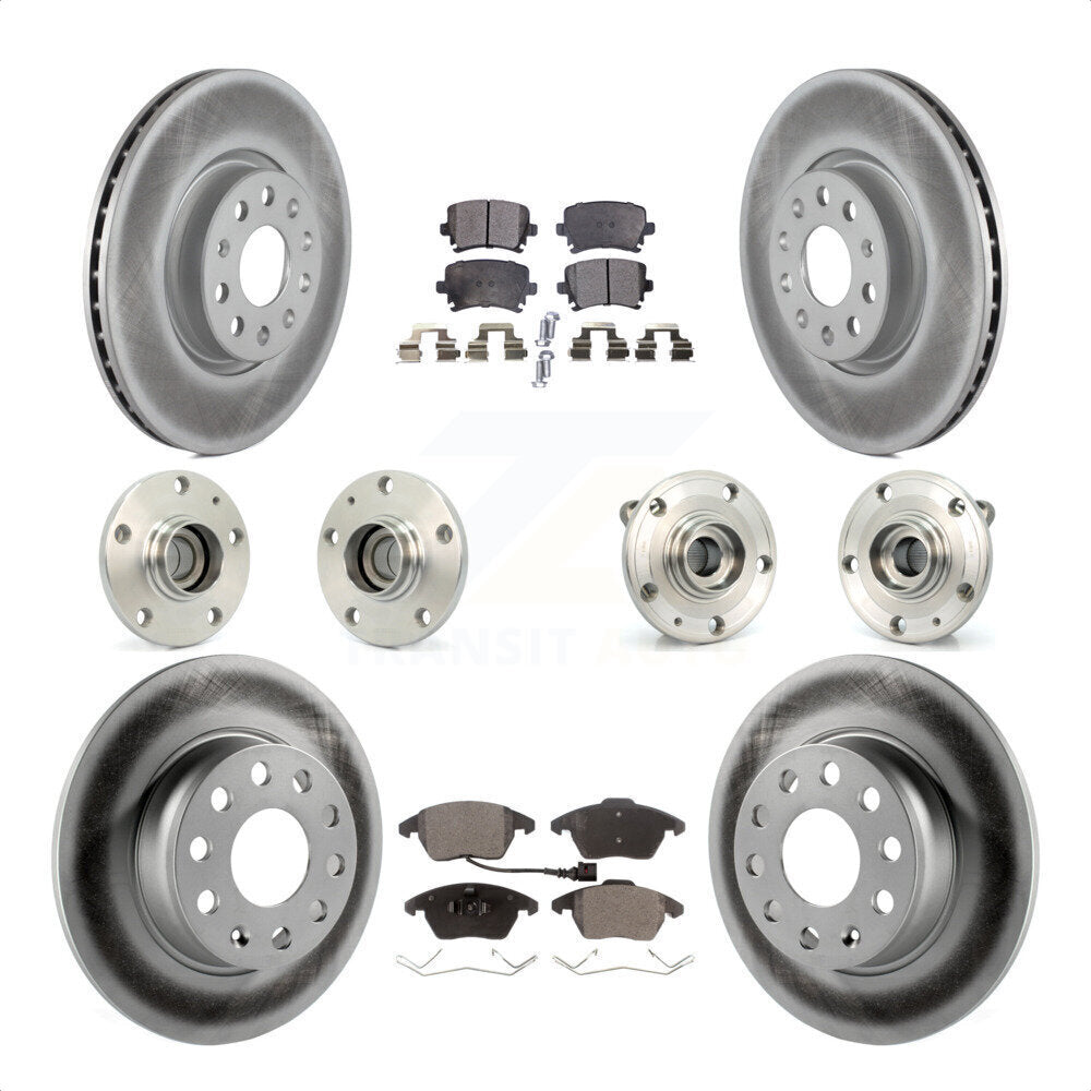 Front Rear Hub Bearings Assembly Coated Disc Brake Rotors And Ceramic Pads Kit (10Pc) For 2011 Volkswagen GTI With 32mm bearing KBB-121862 by Transit Auto