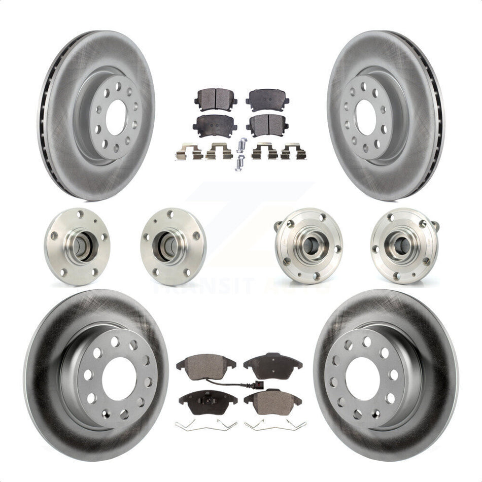 Front Rear Hub Bearings Assembly Coated Disc Brake Rotors And Ceramic Pads Kit (10Pc) For 2011 Volkswagen GTI With 32mm bearing KBB-121862 by Transit Auto