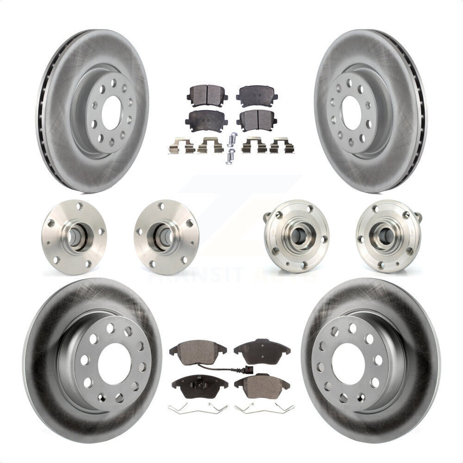 Front Rear Hub Bearings Assembly Coated Disc Brake Rotors And Ceramic Pads Kit (10Pc) For 2011 Volkswagen GTI With 30mm bearing KBB-121863 by Transit Auto
