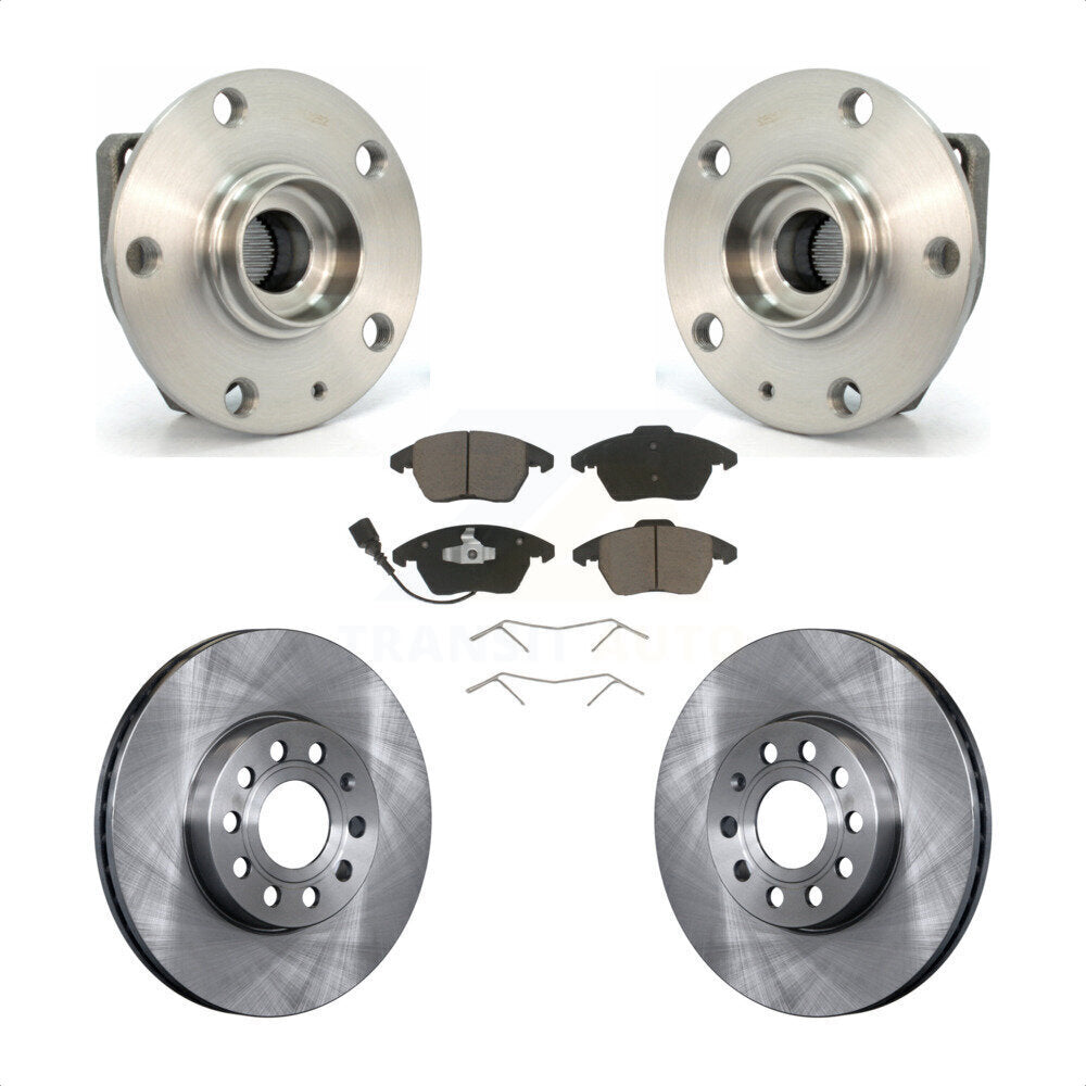 Front Hub Bearing Assembly With Disc Brake Rotors And Ceramic Pads Kit For 2006-2009 Volkswagen Rabbit 3 Bolt Mounting Flange KBB-122461 by Transit Auto