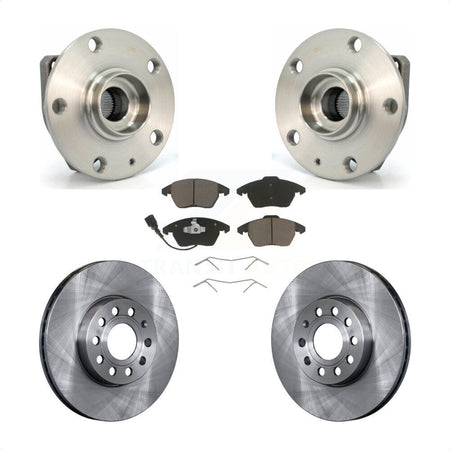 Front Hub Bearing Assembly With Disc Brake Rotors And Ceramic Pads Kit For 2006-2009 Volkswagen Rabbit 3 Bolt Mounting Flange KBB-122461 by Transit Auto