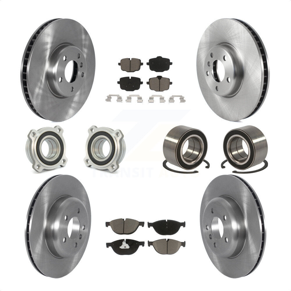 Front Rear Wheel Hub Bearings Assembly Disc Brake Rotors And Ceramic Pads Kit (10Pc) For 2011-2012 BMW 550i xDrive KBB-122586 by Transit Auto