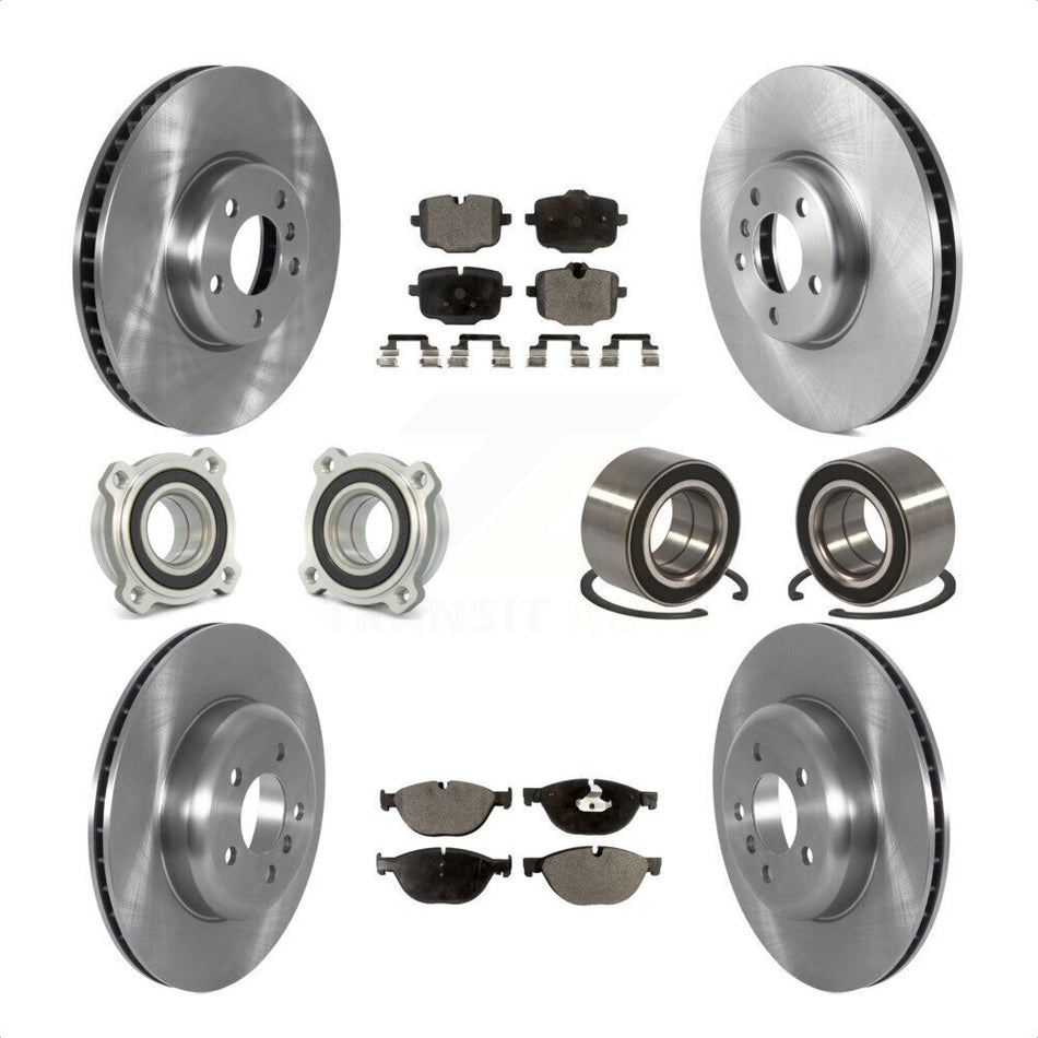 Front Rear Wheel Hub Bearings Assembly Disc Brake Rotors And Semi-Metallic Pads Kit (10Pc) For 2011-2012 BMW 550i xDrive KBB-122590 by Transit Auto