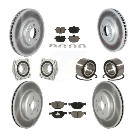 Front Rear Wheel Hub Bearings Assembly Coated Disc Brake Rotors And Ceramic Pads Kit (10Pc) For 2011-2012 BMW 550i xDrive KBB-122600 by Transit Auto