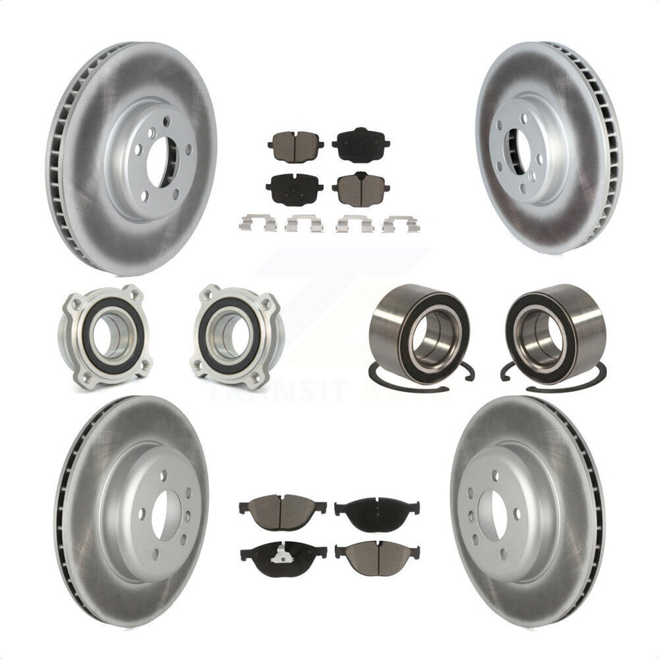 Front Rear Wheel Hub Bearings Assembly Coated Disc Brake Rotors And Ceramic Pads Kit (10Pc) For 2011-2012 BMW 550i xDrive KBB-122600 by Transit Auto