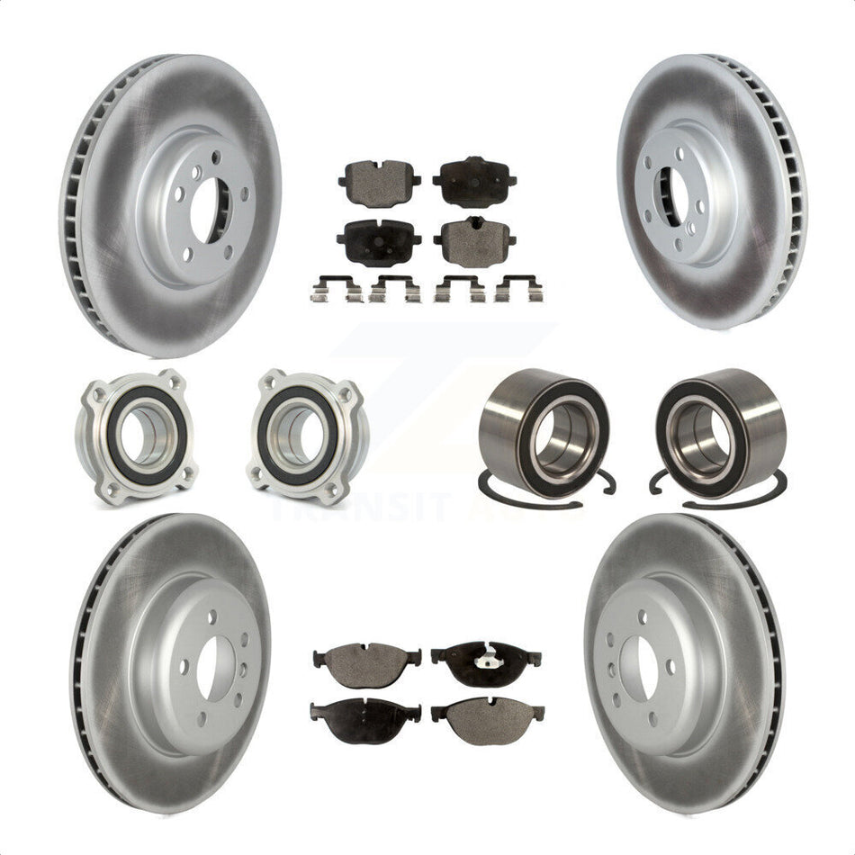Front Rear Wheel Hub Bearings Assembly Coated Disc Brake Rotors And Semi-Metallic Pads Kit (10Pc) For 2011-2012 BMW 550i xDrive KBB-122609 by Transit Auto