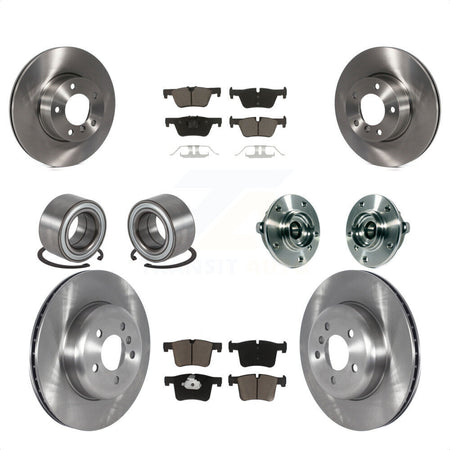 Front Rear Wheel Hub Bearings Assembly Disc Brake Rotors And Ceramic Pads Shoes Kit (10Pc) For 2016 BMW 328i GT xDrive With Blue Painted Calipers KBB-122653 by Transit Auto