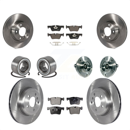 Front Rear Wheel Hub Bearings Assembly Disc Brake Rotors And Ceramic Pads Shoes Kit (10Pc) For 2016 BMW 328i GT xDrive With Blue Painted Calipers KBB-122701 by Transit Auto