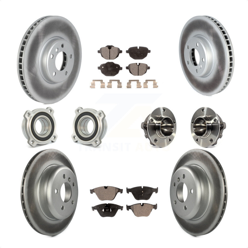 Front Rear Hub Bearings Assembly Coated Disc Brake Rotors And Semi-Metallic Pads Kit (10Pc) For 2011-2013 BMW 535i With 330mm Diameter Rotor KBB-122750 by Transit Auto