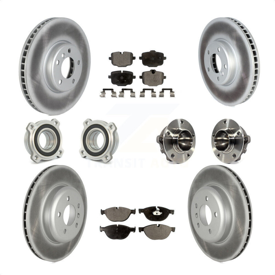 Front Rear Hub Bearings Assembly Coated Disc Brake Rotors And Semi-Metallic Pads Kit (10Pc) For 2011-2012 BMW 550i KBB-122752 by Transit Auto