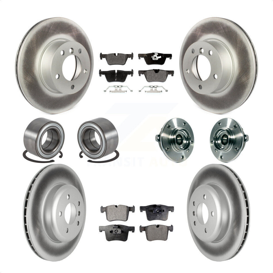 Front Rear Wheel Hub Bearings Assembly Coated Disc Brake Rotors And Semi-Metallic Pads Shoes Kit (10Pc) For 2016 BMW 328i GT xDrive With Blue Painted Calipers KBB-122777 by Transit Auto