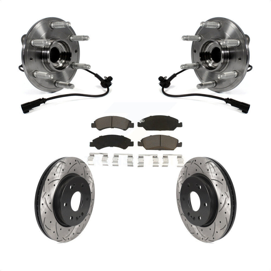 Front Hub Bearing Assembly With Coated Drilled Slotted Disc Brake Rotors And Ceramic Pads Kit For 2019 Chevrolet Silverado 1500 LD 4WD 4 Piston Caliper KBB-123060 by Transit Auto