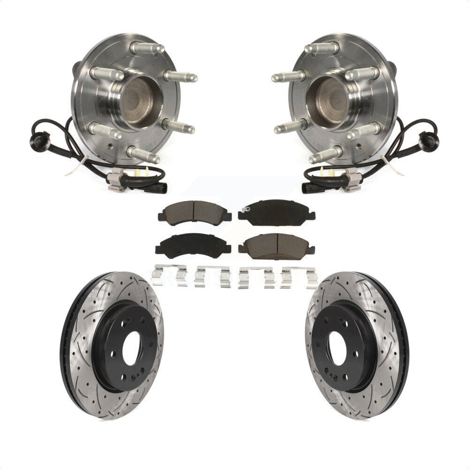 Front Hub Bearing Assembly With Coated Drilled Slotted Disc Brake Rotors And Ceramic Pads Kit For 2019 Chevrolet Silverado 1500 LD RWD 4 Piston Caliper KBB-123061 by Transit Auto