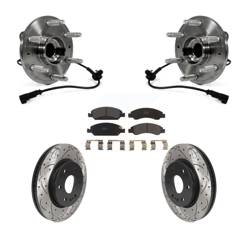 Front Hub Bearing Assembly With Coated Drilled Slotted Disc Brake Rotors And Semi-Metallic Pads Kit For 2019 Chevrolet Silverado 1500 LD 4WD 4 Piston Caliper KBB-123067 by Transit Auto