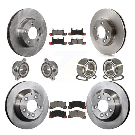 Front Rear Wheel Hub Bearings Assembly Disc Brake Rotors And Ceramic Pads Kit (10Pc) For 2016-2017 Volkswagen Touareg KBB-123152 by Transit Auto