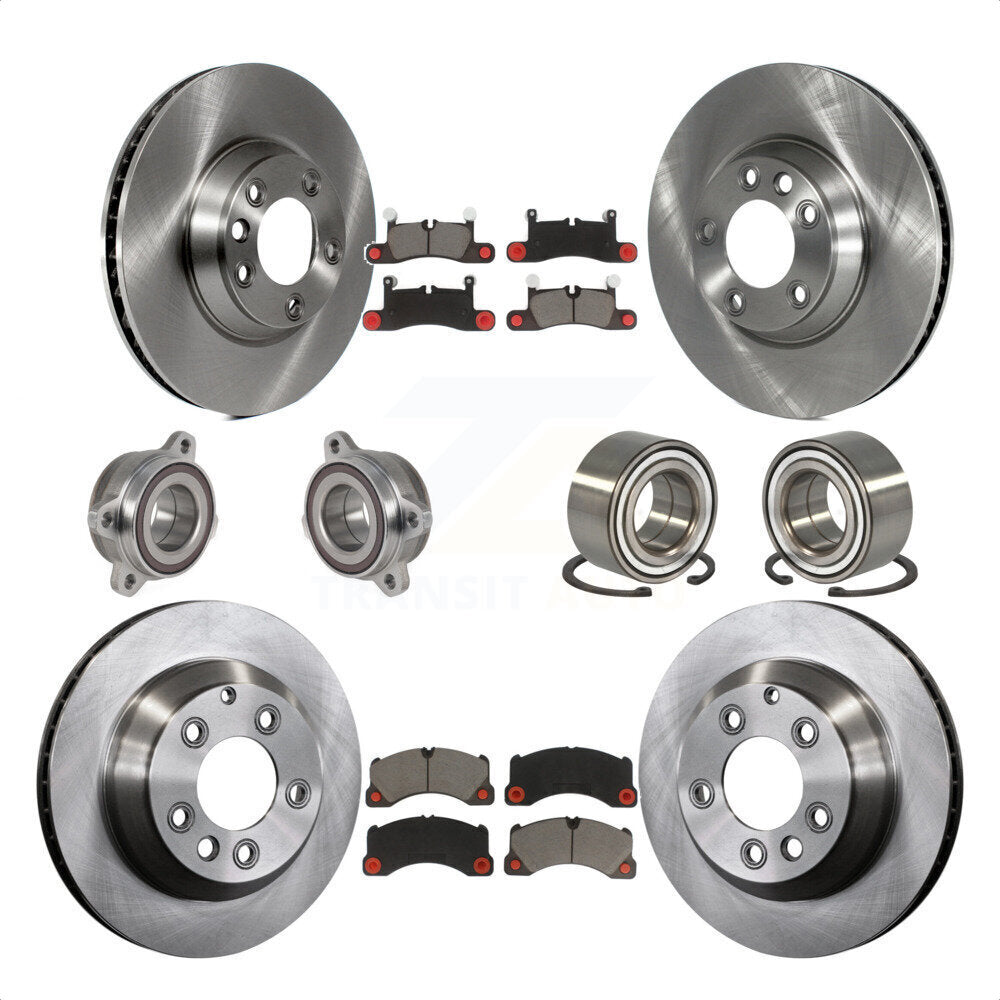 Front Rear Wheel Hub Bearings Assembly Disc Brake Rotors And Ceramic Pads Kit (10Pc) For 2011-2012 Porsche Cayenne Base With 380mm Diameter Rotor KBB-123154 by Transit Auto