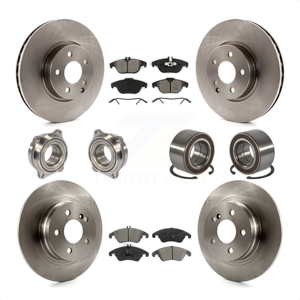Front Rear Wheel Hub Bearings Assembly Disc Brake Rotors And Semi-Metallic Pads Kit (10Pc) For 2011-2012 Mercedes-Benz C300 With 322mm Diameter Rotor KBB-123166 by Transit Auto