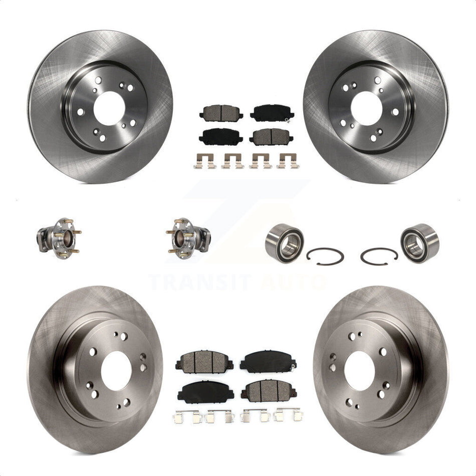 Front Rear Wheel Hub Bearings Assembly Disc Brake Rotors And Semi-Metallic Pads Kit (10Pc) For 2016-2022 Honda HR-V FWD KBB-123170 by Transit Auto