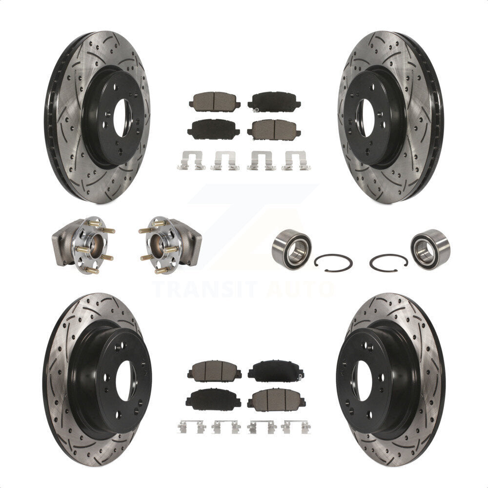 Front Rear Wheel Hub Bearings Assembly Coated Disc Brake Rotors And Ceramic Pads Kit (10Pc) For 2016-2022 Honda HR-V AWD KBB-123180 by Transit Auto