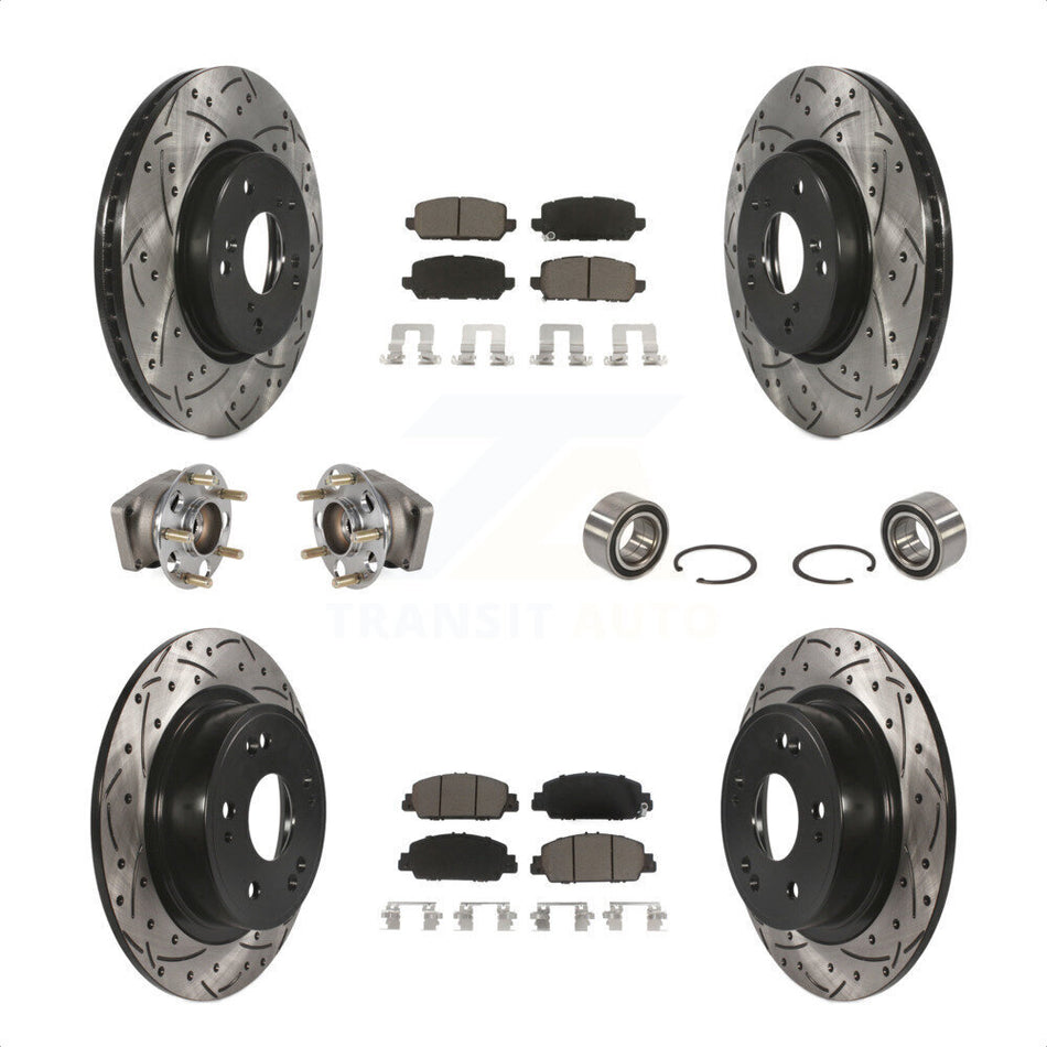 Front Rear Wheel Hub Bearings Assembly Coated Disc Brake Rotors And Ceramic Pads Kit (10Pc) For 2016-2022 Honda HR-V AWD KBB-123180 by Transit Auto