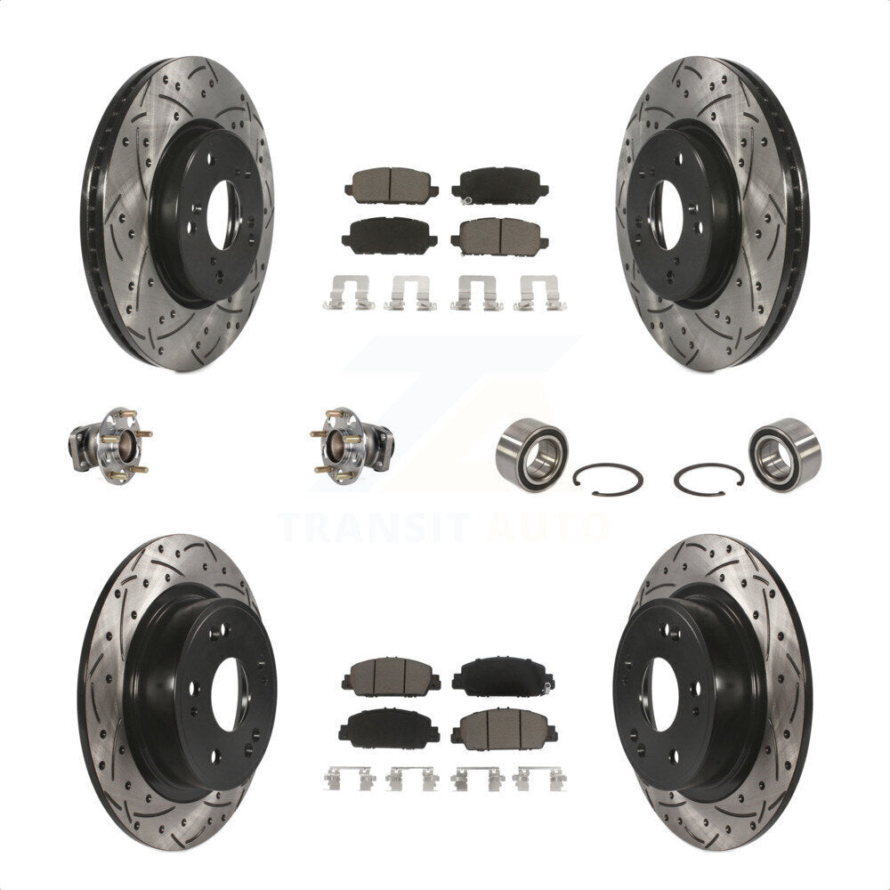 Front Rear Wheel Hub Bearings Assembly Coated Disc Brake Rotors And Ceramic Pads Kit (10Pc) For 2016-2022 Honda HR-V FWD KBB-123181 by Transit Auto