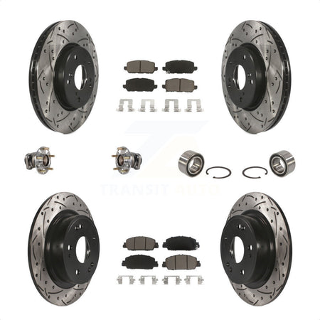 Front Rear Wheel Hub Bearings Assembly Coated Disc Brake Rotors And Ceramic Pads Kit (10Pc) For 2016-2022 Honda HR-V FWD KBB-123181 by Transit Auto