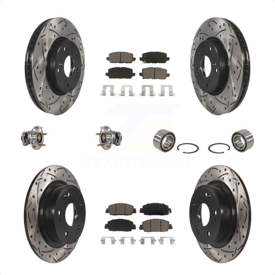 Front Rear Wheel Hub Bearings Assembly Coated Disc Brake Rotors And Ceramic Pads Kit (10Pc) For 2016-2022 Honda HR-V FWD KBB-123181 by Transit Auto