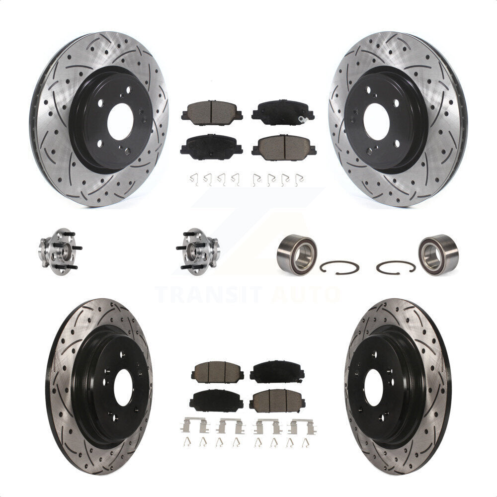 Front Rear Wheel Hub Bearings Assembly Coated Disc Brake Rotors And Ceramic Pads Kit (10Pc) For Honda CR-V KBB-123182 by Transit Auto