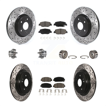 Front Rear Wheel Hub Bearings Assembly Coated Disc Brake Rotors And Ceramic Pads Kit (10Pc) For Honda CR-V KBB-123182 by Transit Auto